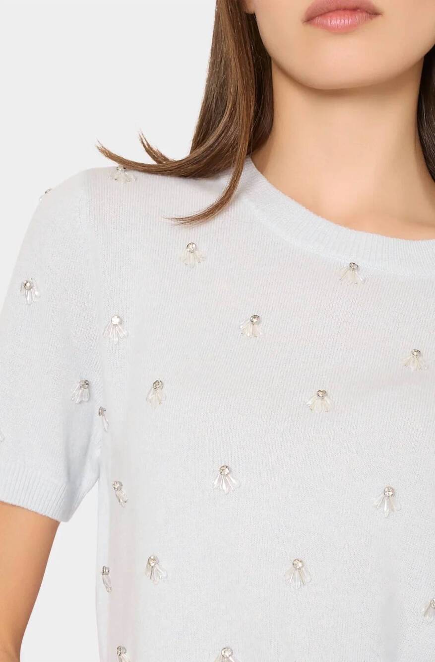 NEW MILLY rosalyn rhinestone embellished sweater in white - Picture 3 of 5